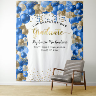 Tenture Fête de fin d'études Ballons Bleu Royal Or Streame