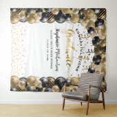 Tenture Fête de fin d'études Ballons et Serpentins Noir et (En situation (horizontale))