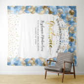 Tenture Fête de fin d'études Ballons Rubans Bleu Or (En situation (horizontale))