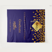 Tenture Fête de fin d'études bleu or confettis diplômé 202 (Devant (Horizontal))