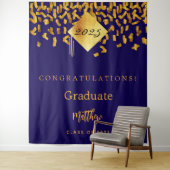 Tenture Fête de fin d'études bleu or confettis diplômé 202 (En situation)