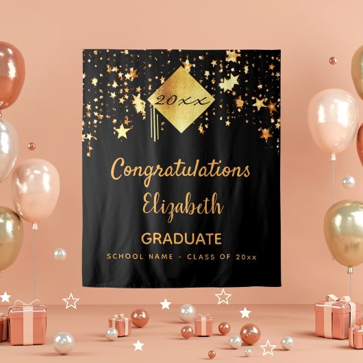 Tenture Fête de fin d'études étoiles noires et or diplômé