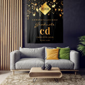 Tenture Fête de fin d'études noir or nom de diplômé 2026