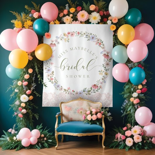 Tenture Fête de mariage aquarelle Fleurs sauvages et dente