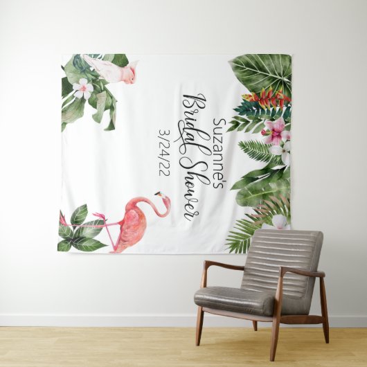 Tenture Fête de Mariage au Flamingo Tropical Aquarelle (En situation (horizontale))