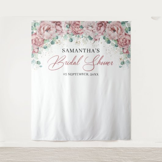 Tenture Fête de mariage bohème rose poudré fleurs roses do (Devant)