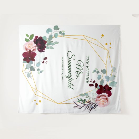 Tenture Fête de mariage floral eucalyptus géométrique (Devant (Horizontal))