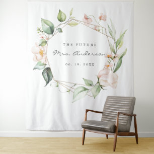 Tenture Fête de mariage florale rose saumon et géométrique