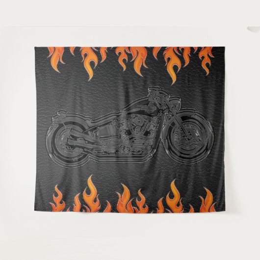 Tenture Fête de motard à moto aux flammes orange en cuir n (Devant (Horizontal))