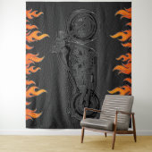 Tenture Fête de motard Flames Orange Cuir Noir (En situation)