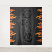 Tenture Fête de motard Flames Orange Cuir Noir (Devant)