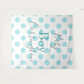 Tenture Fête de naissance Baby Boy Blue Polkadot Script (Devant (Horizontal))
