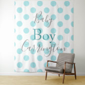 Tenture Fête de naissance Baby Boy Blue Polkadot Script (En situation)