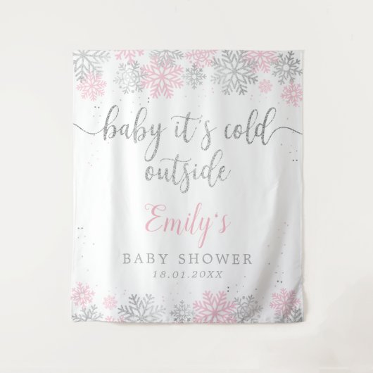 Tenture Fête de naissance fille flocons de neige d'hiver r (Devant)