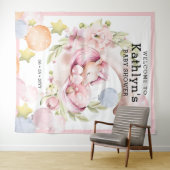 Tenture Fête de Naissance Fille Licorne Rose avec une élég (En situation (horizontale))