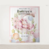 Tenture Fête de Naissance Fille Licorne Rose avec une élég (Devant)