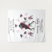 Tenture Fête de Naissance Fille Tête de Cerf Rustique Fleu (Devant (Horizontal))