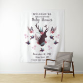 Tenture Fête de Naissance Fille Tête de Cerf Rustique Fleu (En situation)