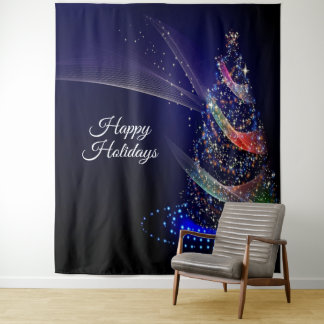 Tenture Fête de Noël Arbre coloré Marine Bleu Rustique