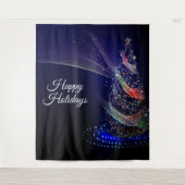 Tenture Fête de Noël Arbre coloré Marine Bleu Rustique (Devant)