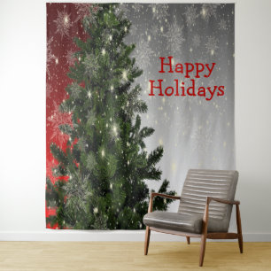 Tenture Fête de Noël Arbre vert Rouge Argent Flèches