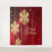 Tenture Fête de Noël Flocons de Neige Rouges Dorés Vacance (Devant)