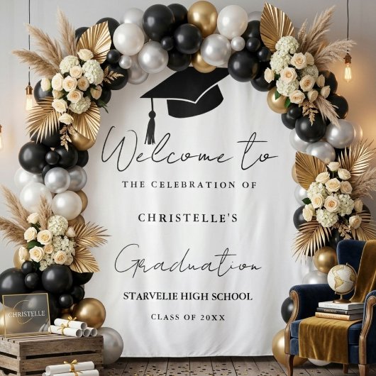 Tenture Fête de remise des diplômes en écriture cursive mo