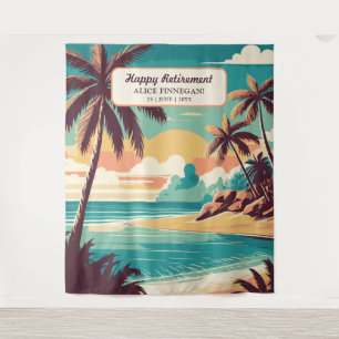 Tenture Fête de retraite avec fond photo de plage rétro