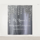 Tenture Fête de retraite parties scintillant argent goutte (Devant)