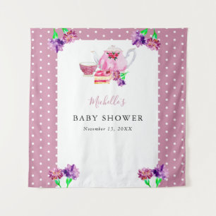 Tenture Fête de thé de baby shower mignonne Fond rose