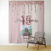 Tenture Fête des 15 ans Ballon Rose Gold Pailleté (En situation)