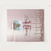 Tenture Fête des 15 ans Rose Gold Ballon Paillettes (Devant (Horizontal))