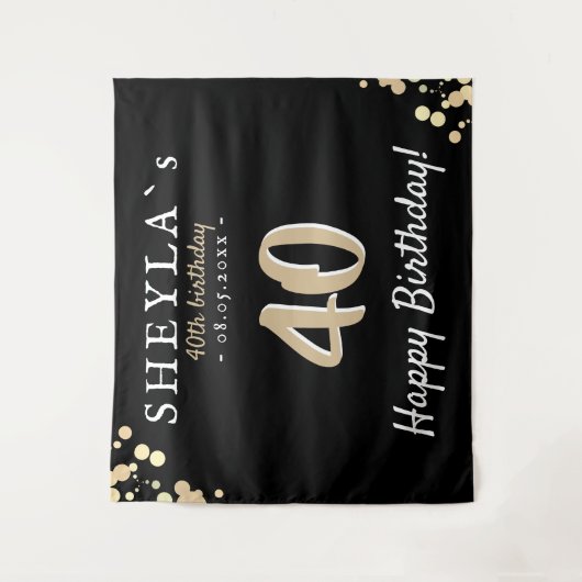 Tenture Fête des 40 ans Fond Noir Doré (Devant)