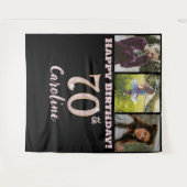 Tenture Fête des 70 ans, Paillettes Rose Gold & 3 photos (Devant (Horizontal))