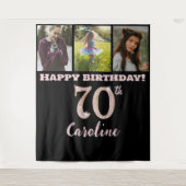 Tenture Fête des 70 ans, Paillettes Rose Gold & 3 photos (Devant)