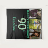 Tenture Fête des 90 ans, Paillettes vertes & 3 photos (Devant (Horizontal))