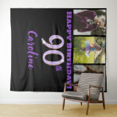 Tenture Fête des 90 ans, Paillettes Violettes & 3 photos (En situation (horizontale))