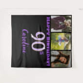 Tenture Fête des 90 ans, Paillettes Violettes & 3 photos (Devant (Horizontal))