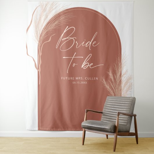 Tenture Fête des mariées en terre cuite Boho Pampas (En situation)