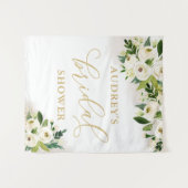 Tenture Fête des mariées florale blanche et or (Devant (Horizontal))