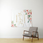 Tenture Fête des mariées florale rose et or (En situation (horizontale))