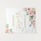 Tenture Fête des mariées florale rose et or (Devant (Horizontal))