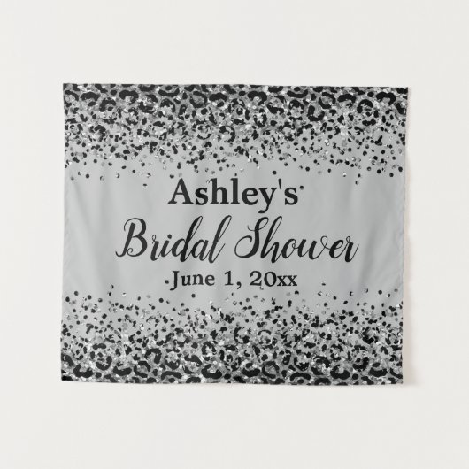 Tenture Fête des mariées Léopard Noir Argent Chic (Devant (Horizontal))