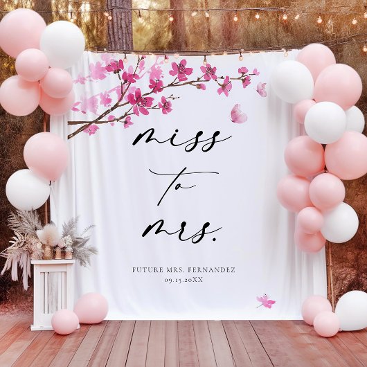 Tenture Fête des mariées papillon rose cerise en fleur