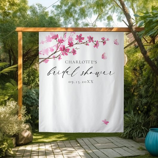 Tenture Fête des mariées papillon rose cerise en fleur