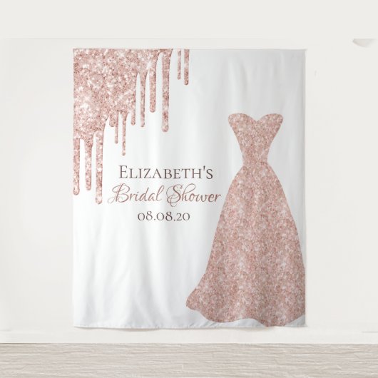 Tenture Fête des mariées rose or parties scintillant goutt (Devant)