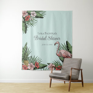 Tenture Fête des mariées tropicale Flamant rose floral fon