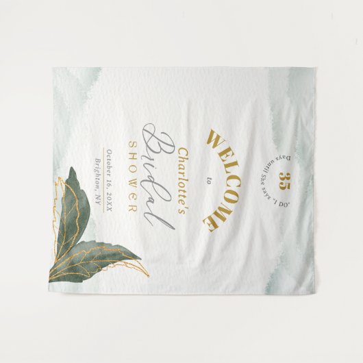 Tenture Fête des mariées Verdure or Aquarelle Bienvenue (Devant (Horizontal))