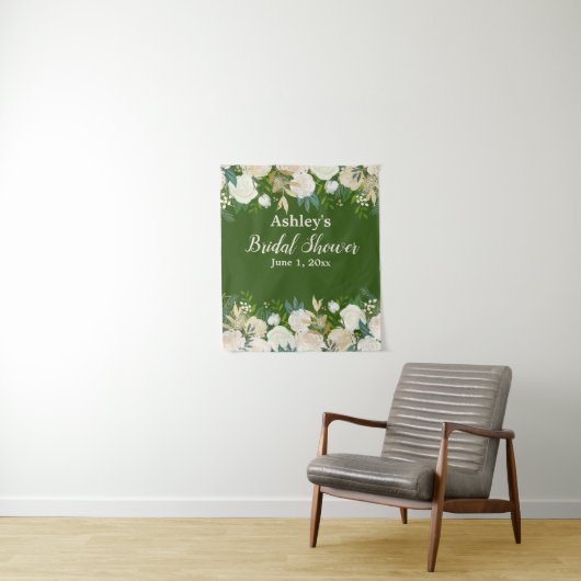 Tenture Fête des mariées verte Photo Booth Green Gold Prop (En situation)