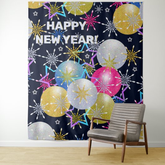 Tenture Fête des Ornements et Snowflakes (En situation)